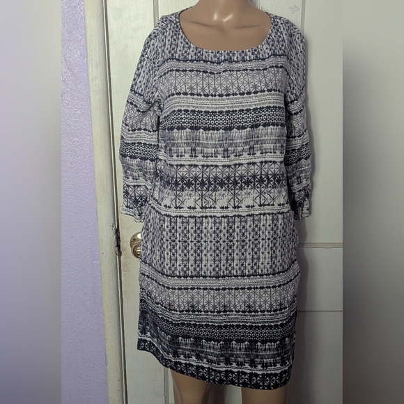 Garnet Hill Black and White Sheath Dress with Bishop Sleeves - Picture 1 of 4
